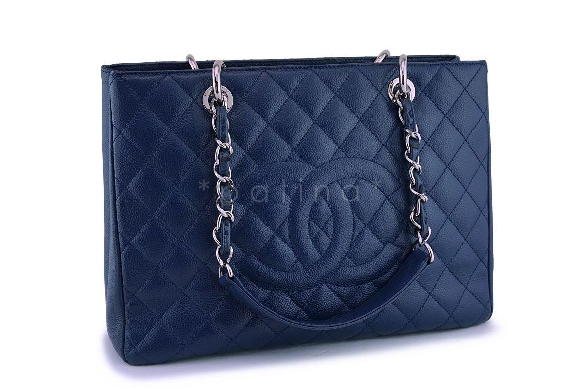 Chanel Navy Blue Caviar Grand Shopper Tote GST Bag SHW