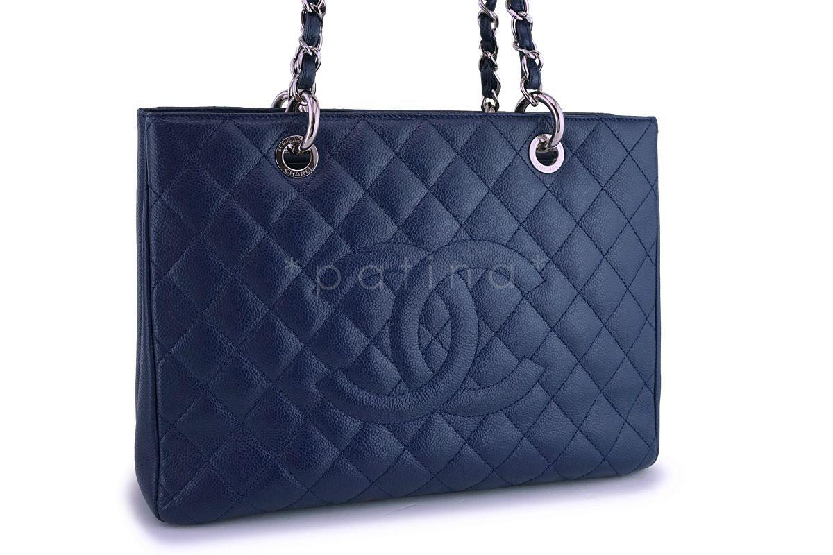 Chanel Navy Blue Caviar Grand Shopper Tote GST Bag SHW