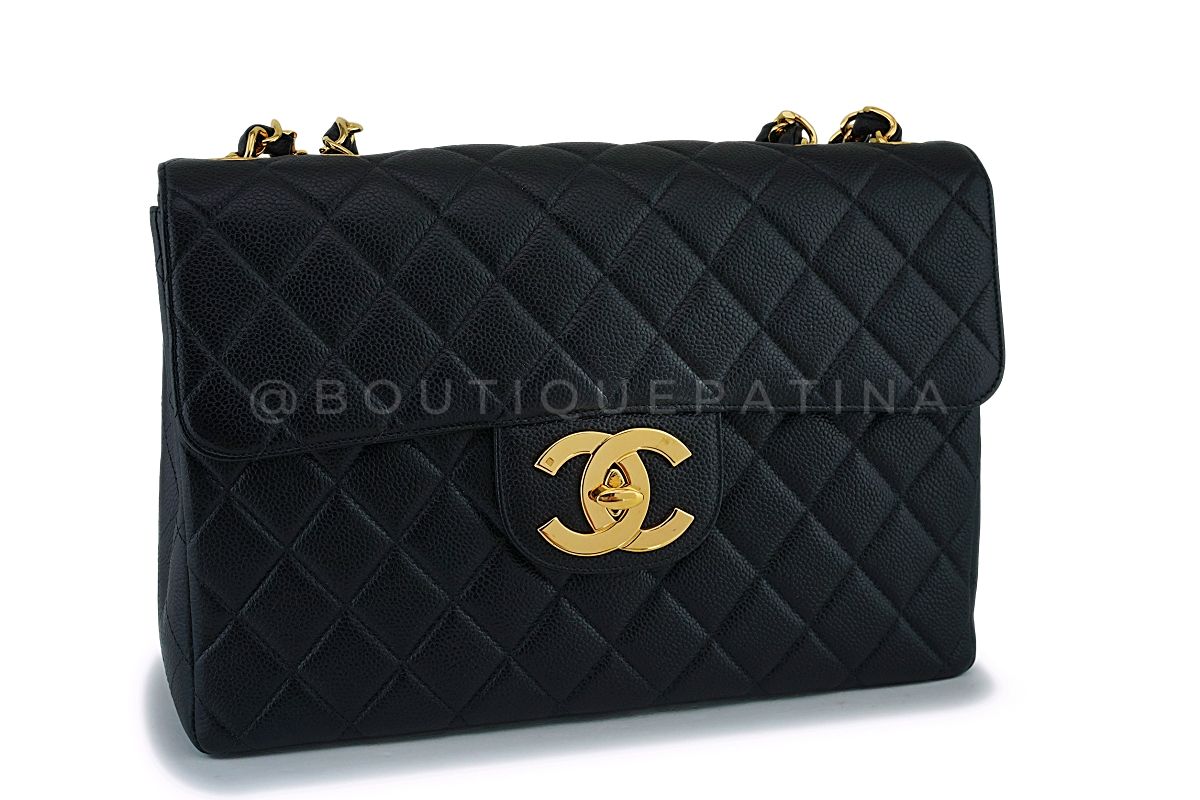 Pristine Chanel 1997 Vintage Black Caviar Jumbo Classic Flap Bag 24k GHW
