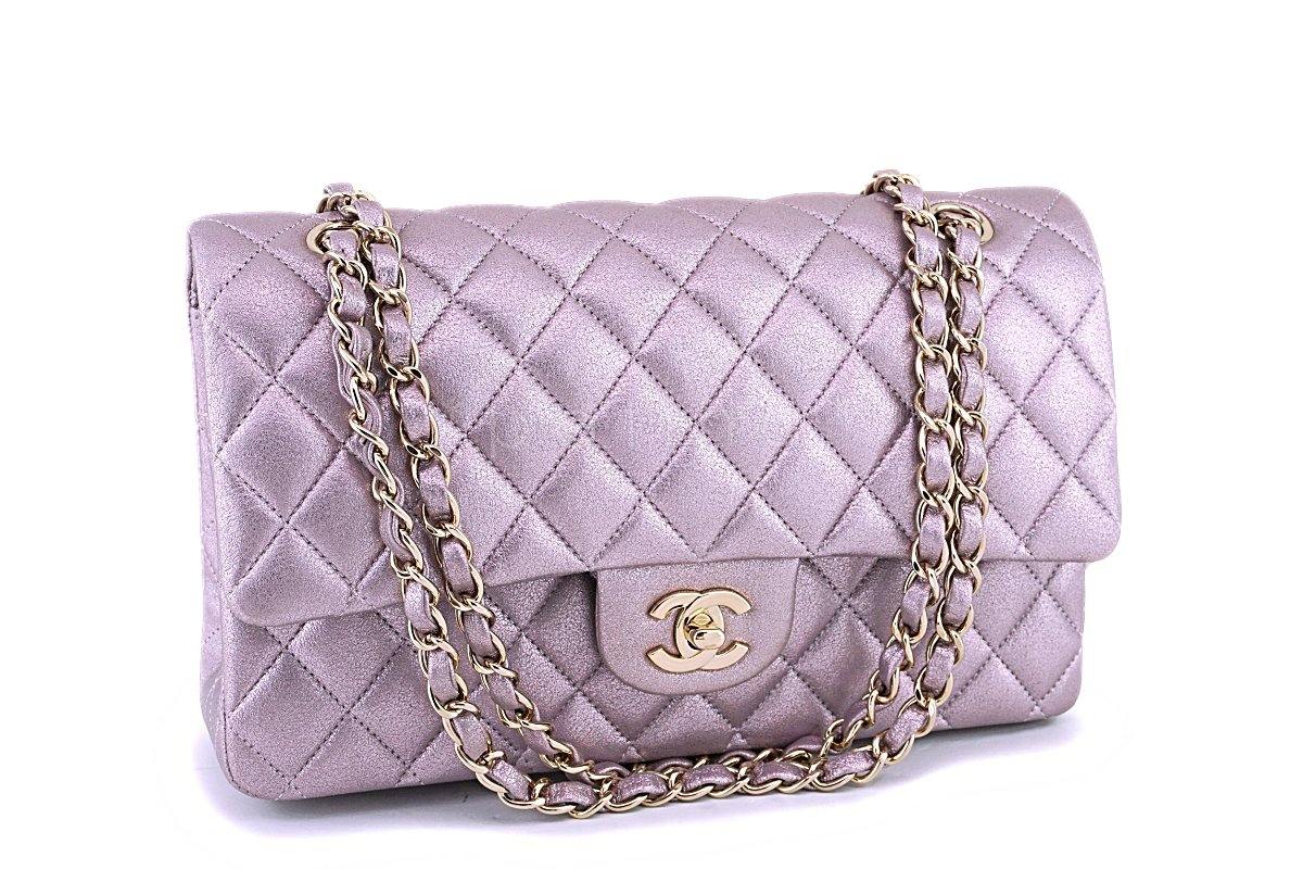 Rare Chanel 14B Rose Gold Metallic Pink Goatskin Classic Double Flap Bag