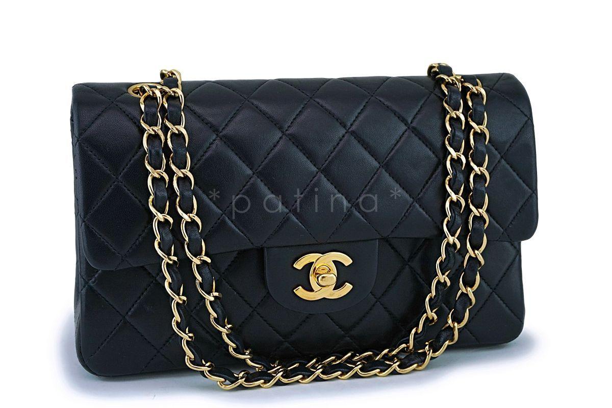 Chanel Small Black Lambskin Classic Double Flap Bag 24k GHW