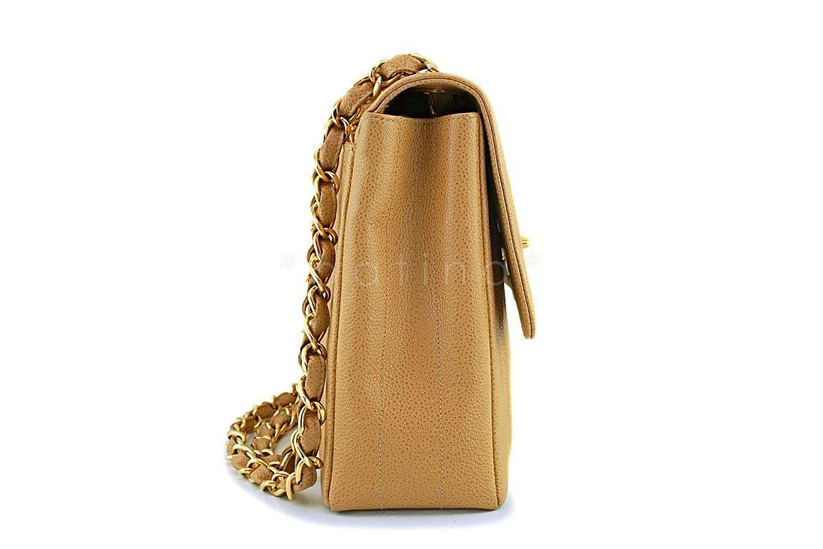 Chanel Vintage Beige Caviar Jumbo Classic Mademoiselle Flap Bag 24k GHW