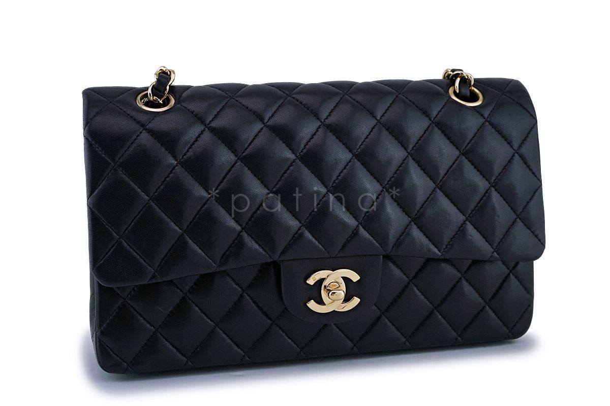 Chanel Black Lambskin Medium Classic Double Flap Bag 24k GHW