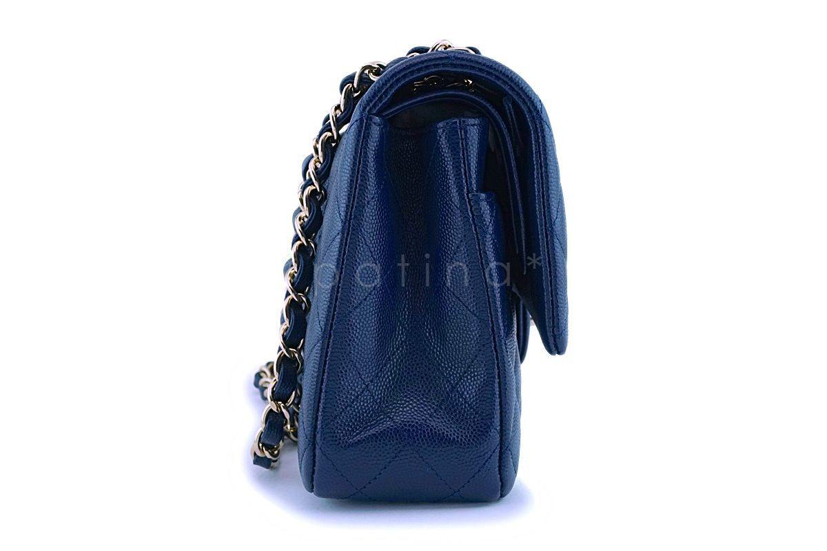 NIB 20C Chanel Navy Blue Caviar Medium Classic Double Flap Bag GHW