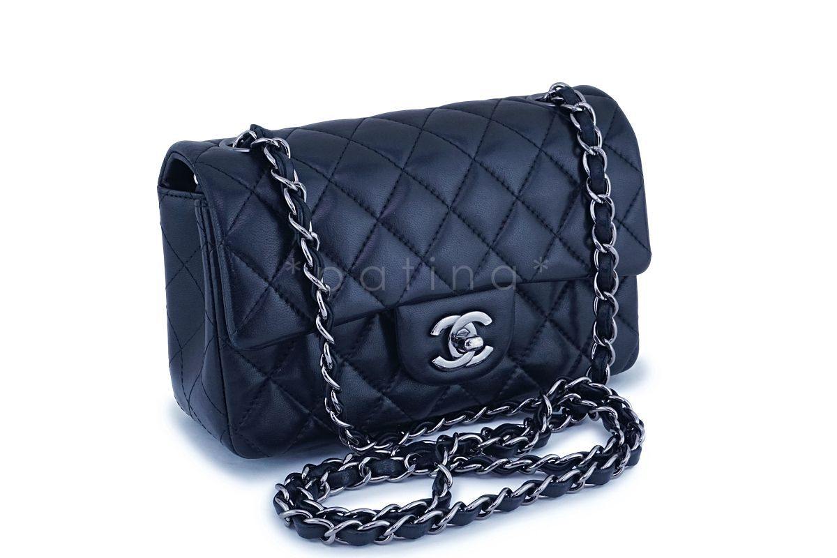 Chanel Black Lambskin Rectangular Classic Flap Bag RHW
