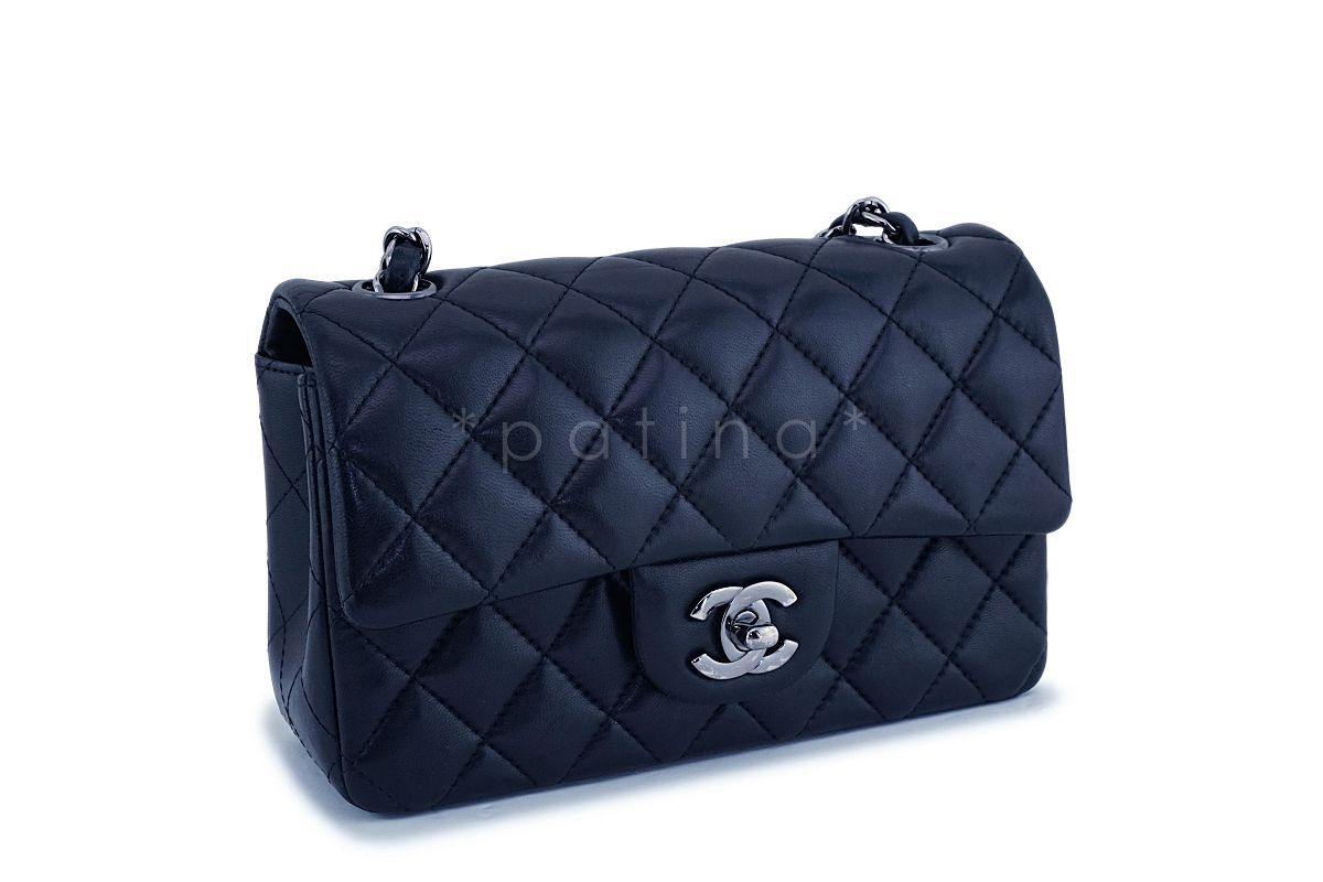 Chanel Black Lambskin Rectangular Classic Flap Bag RHW