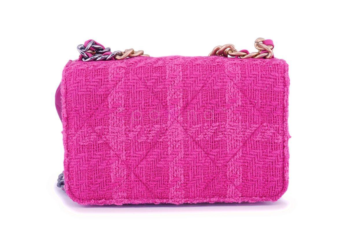 NIB 19K Chanel 19 Fuchsia Pink Tweed Wallet on Chain WOC Flap Bag