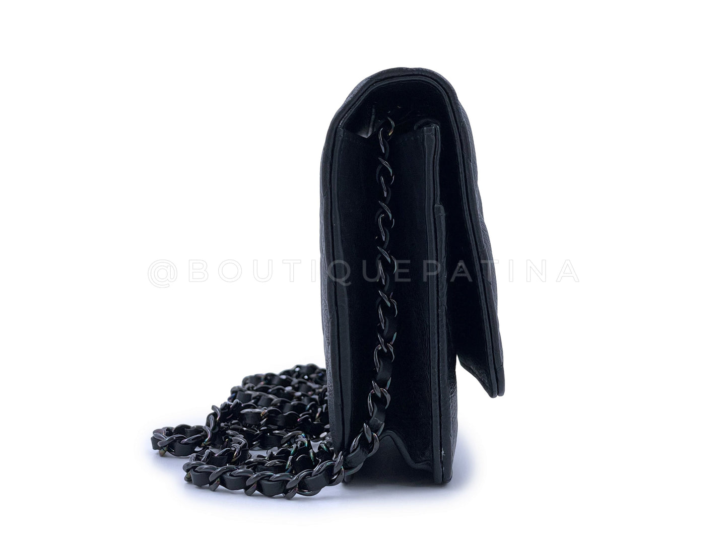 NIB 17S Chanel So Black Classic WOC Wallet on Chain Flap Bag Crumpled Calfskin