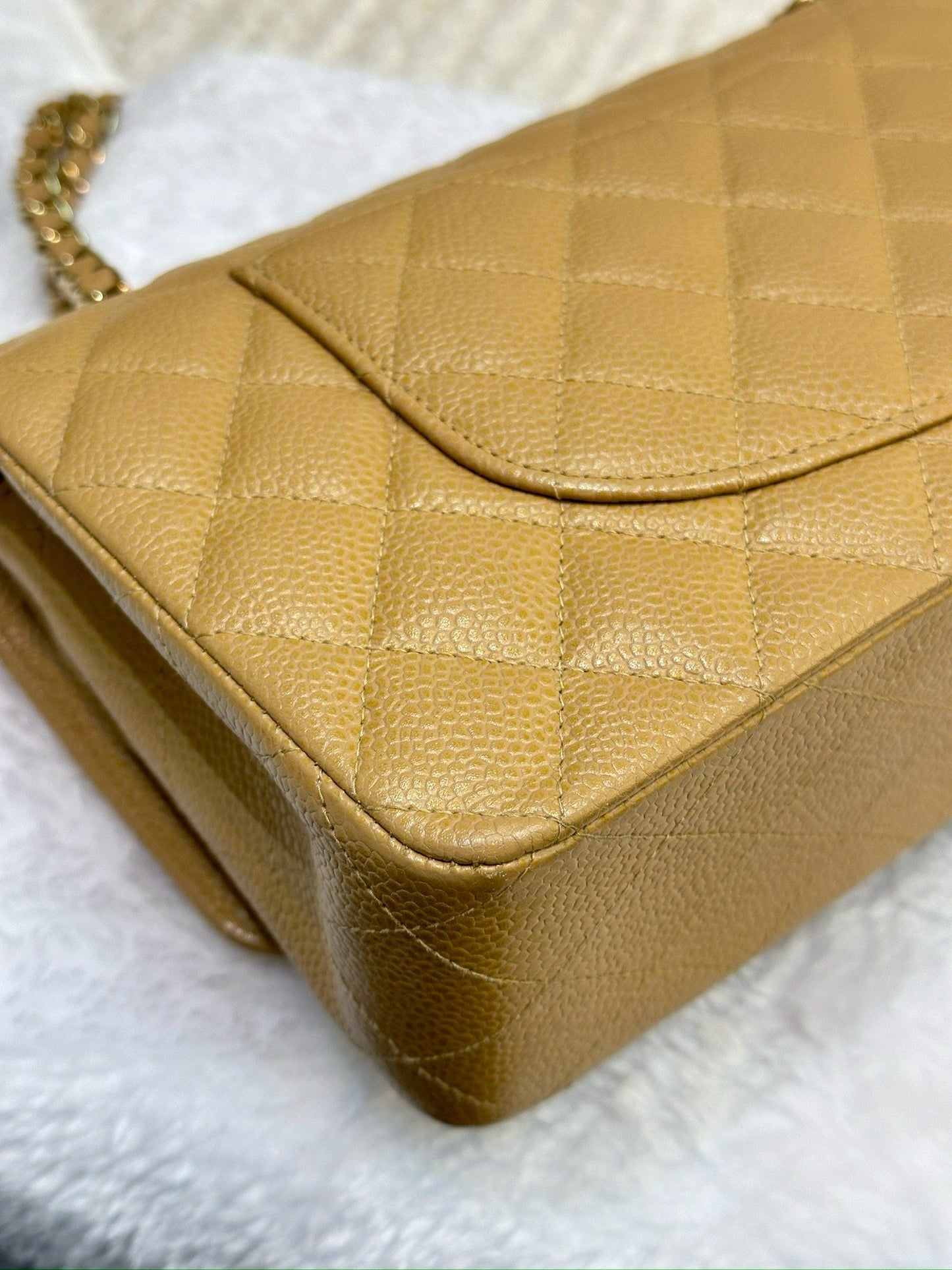 Chanel Medium Caviar Quilted Double Flap Beige Bag 866 Holo