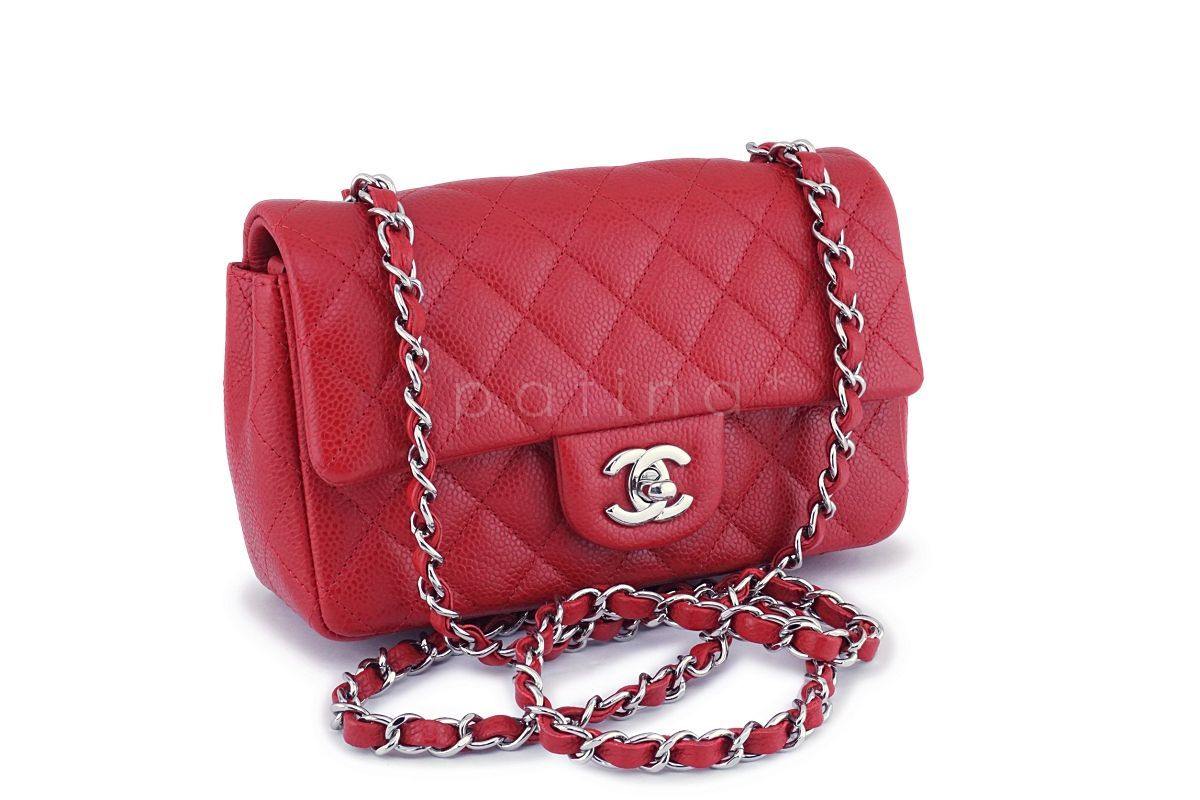 Chanel Red Caviar Rectangular Mini Classic Flap Bag SHW