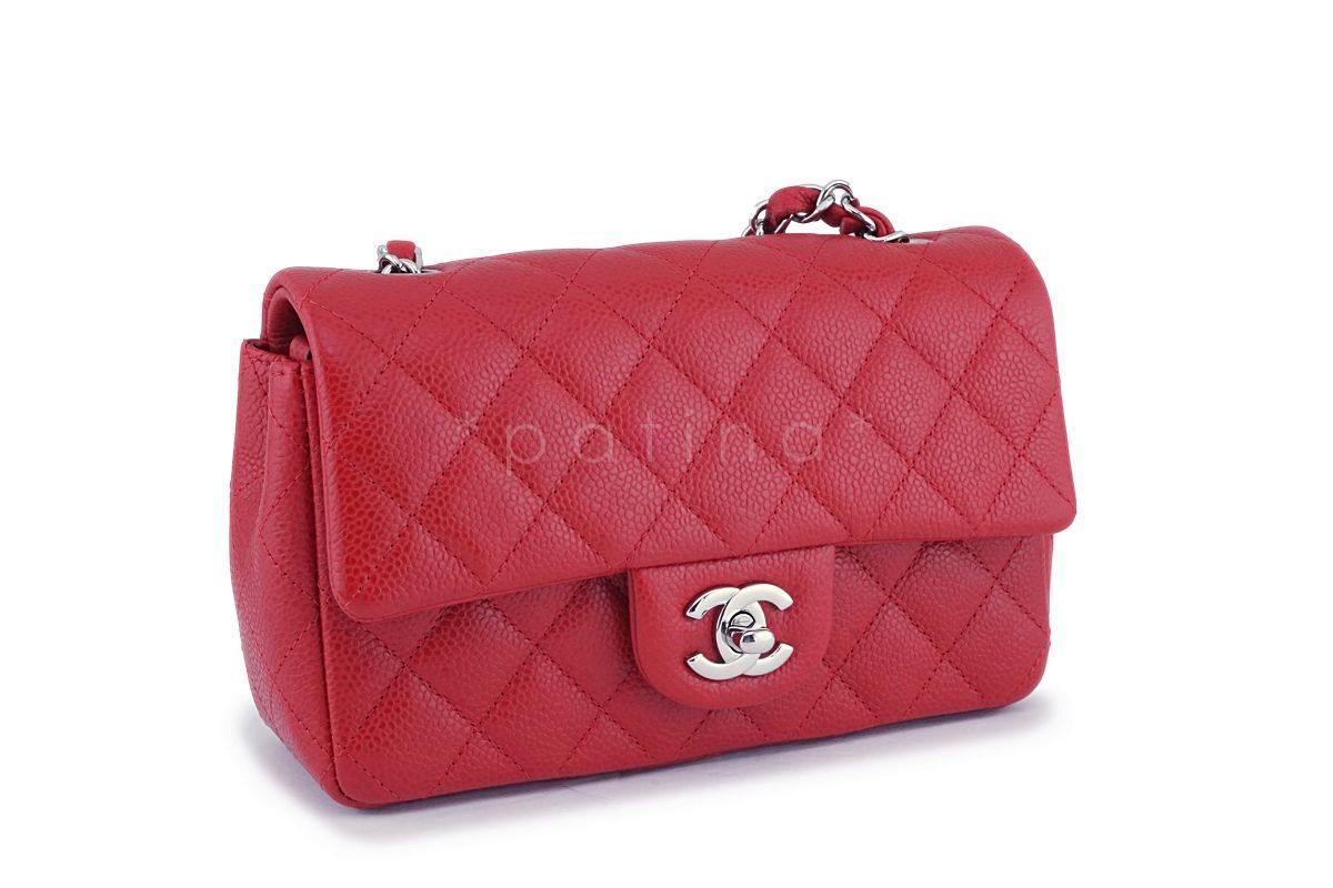 Chanel Red Caviar Rectangular Mini Classic Flap Bag SHW