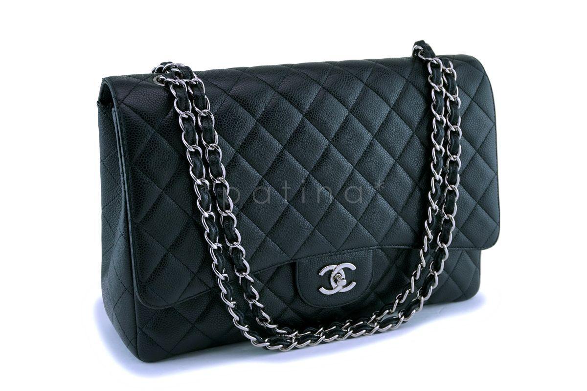 Chanel Black Caviar Maxi Classic Flap Bag SHW