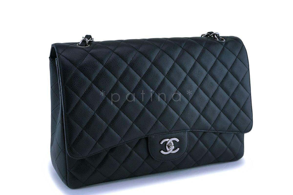 Chanel Black Caviar Maxi Classic Flap Bag SHW