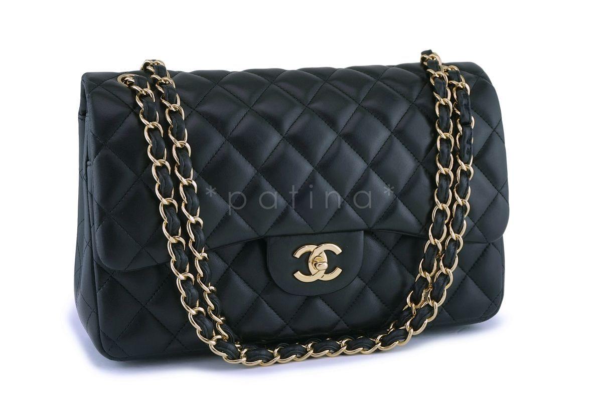 Chanel Black Lambskin Jumbo Classic Double Flap Bag GHW