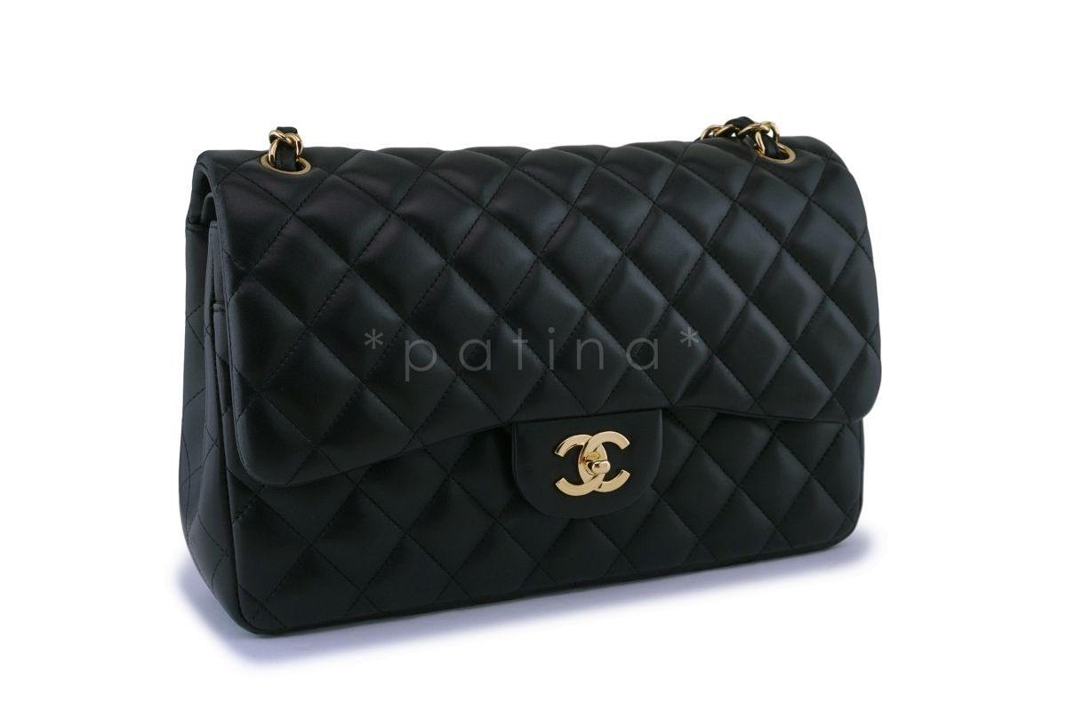 Chanel Black Lambskin Jumbo Classic Double Flap Bag GHW