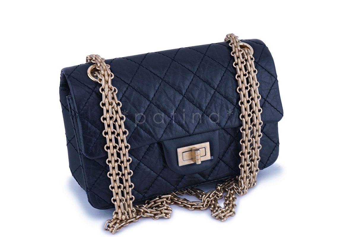 NIB 20P Chanel Black Aged Calfskin Reissue 224 Mini 2.55 Classic Flap Bag