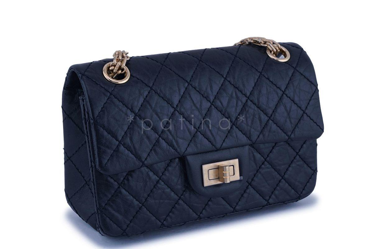 NIB 20P Chanel Black Aged Calfskin Reissue 224 Mini 2.55 Classic Flap Bag