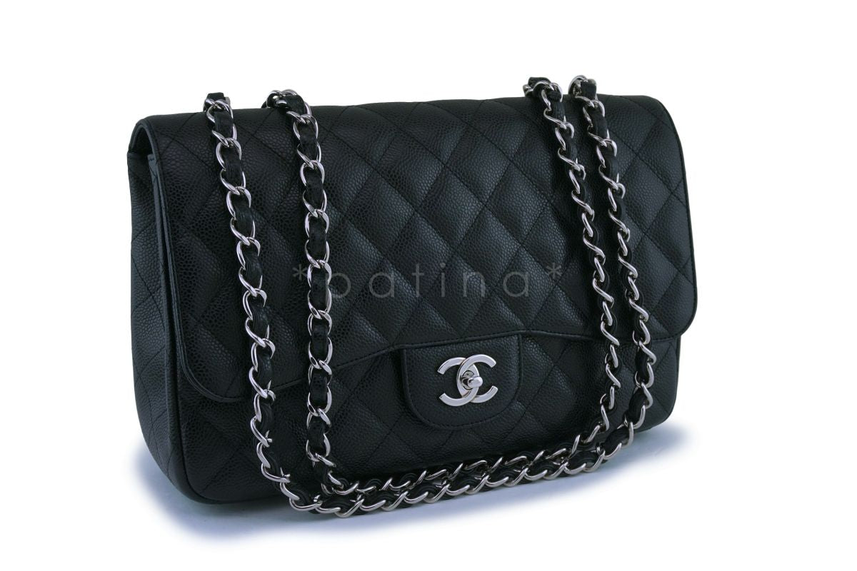 Chanel Black Caviar Jumbo Classic Flap Bag SHW Single