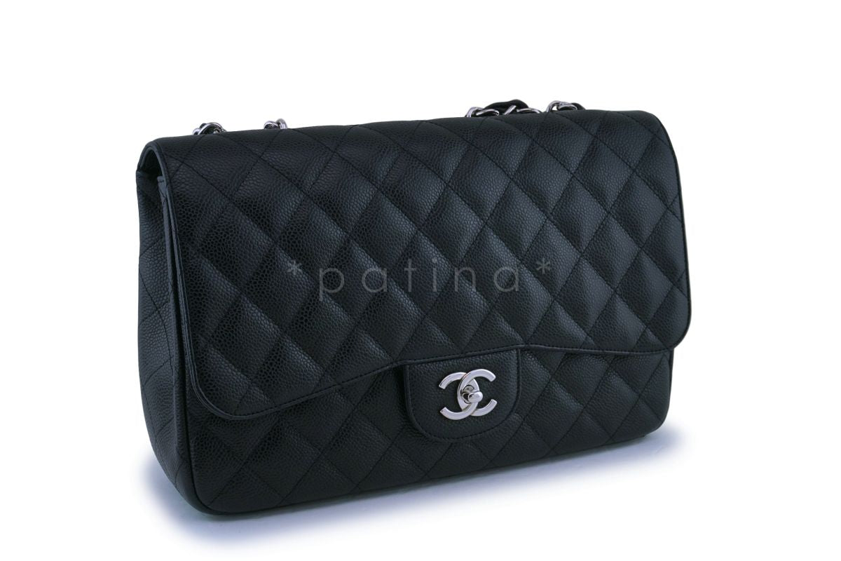 Chanel Black Caviar Jumbo Classic Flap Bag SHW Single