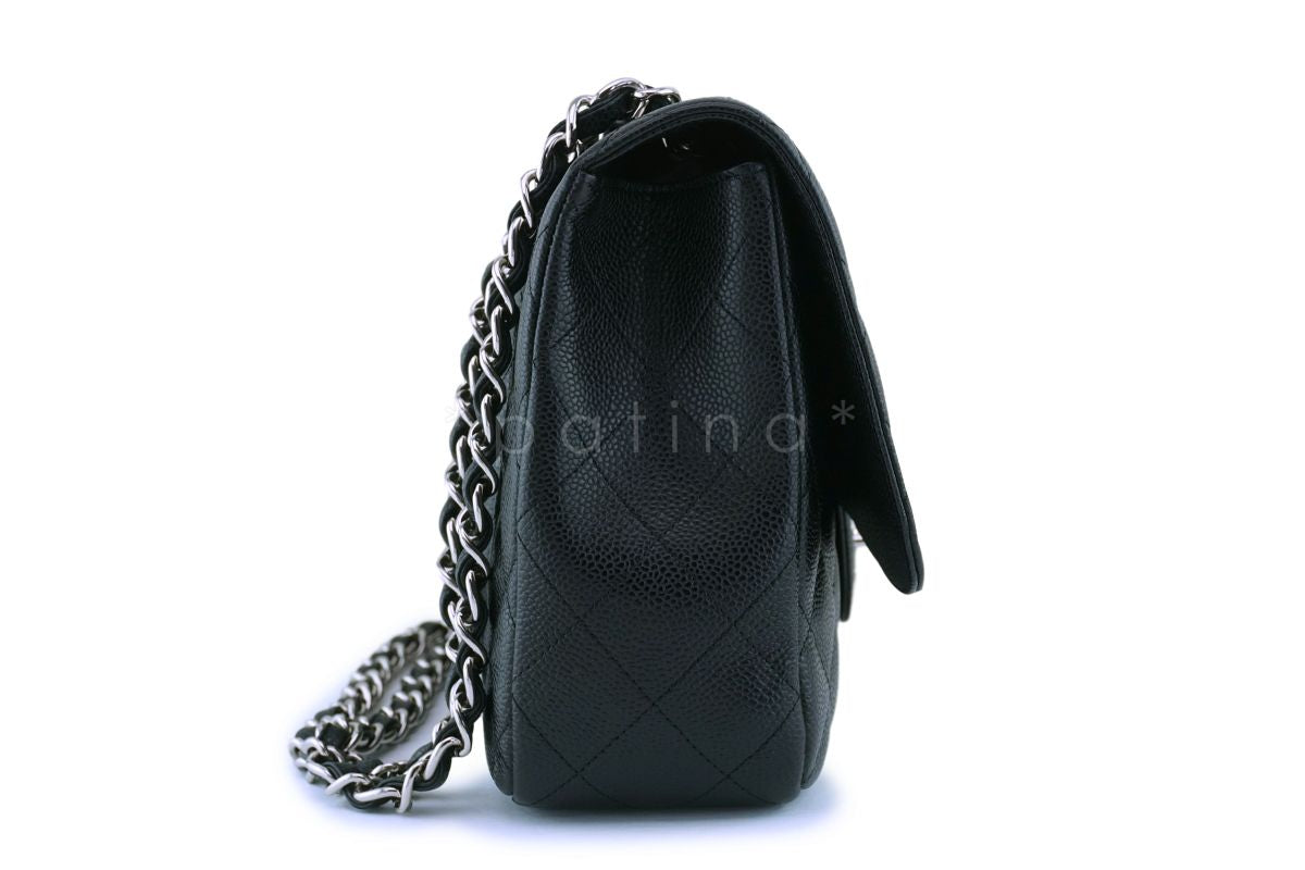 Chanel Black Caviar Jumbo Classic Flap Bag SHW Single