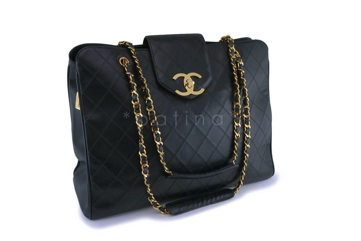 Chanel Vintage Black Weekender Supermodel XL Shopper Tote Bag 24k GHW