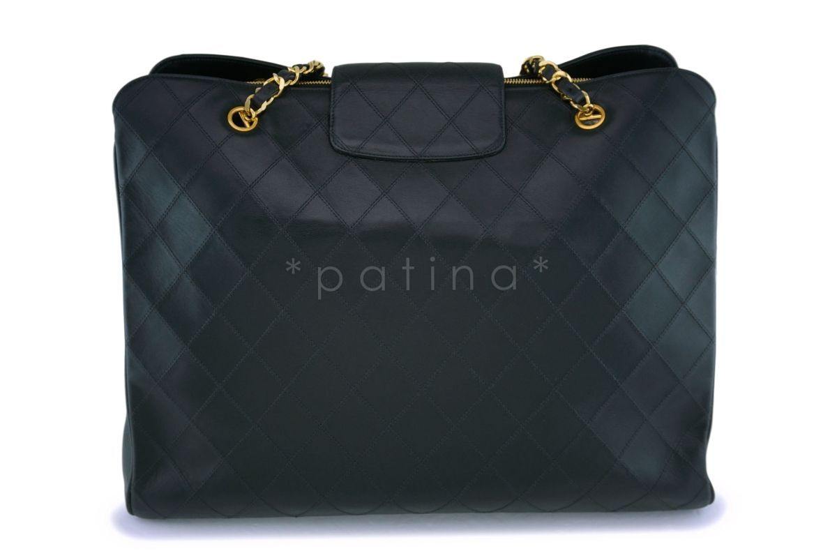 Chanel Vintage Black Weekender Supermodel XL Shopper Tote Bag 24k GHW