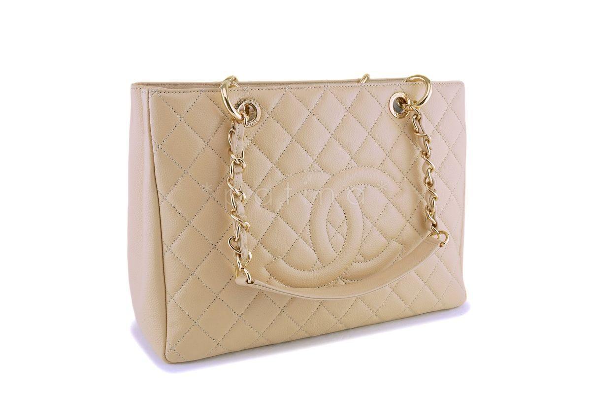 Chanel Beige Caviar Grand Shopper Tote GST Bag GHW