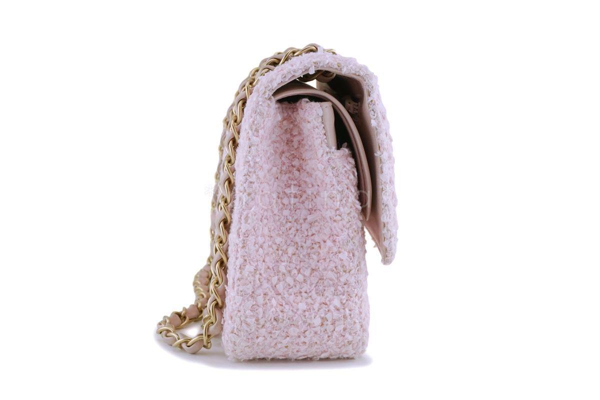 Chanel Pink Tweed Medium Classic Double Flap Bag GHW