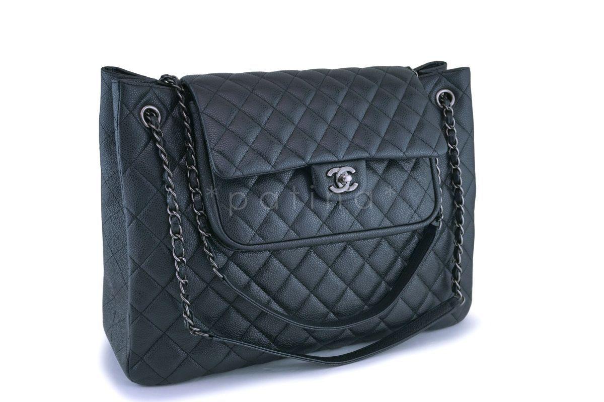 Chanel Charcoal Gray Caviar Classic Flap Timeless Tote Bag