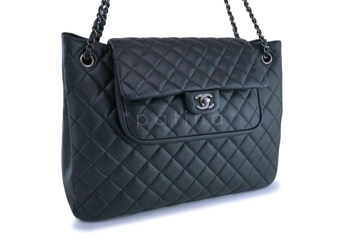 Chanel Charcoal Gray Caviar Classic Flap Timeless Tote Bag
