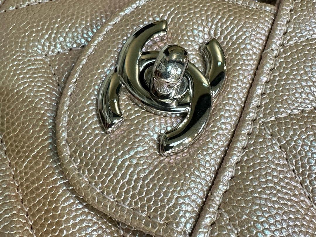 Chanel Medium Classic Chevron Caviar Double Flap 17B Rose Gold SHW