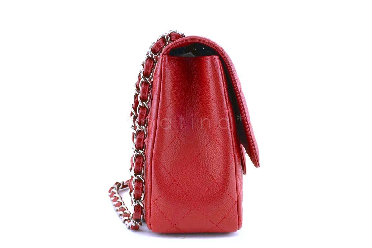 Rare 10C Chanel Red Caviar Jumbo Classic Flap Bag SHW