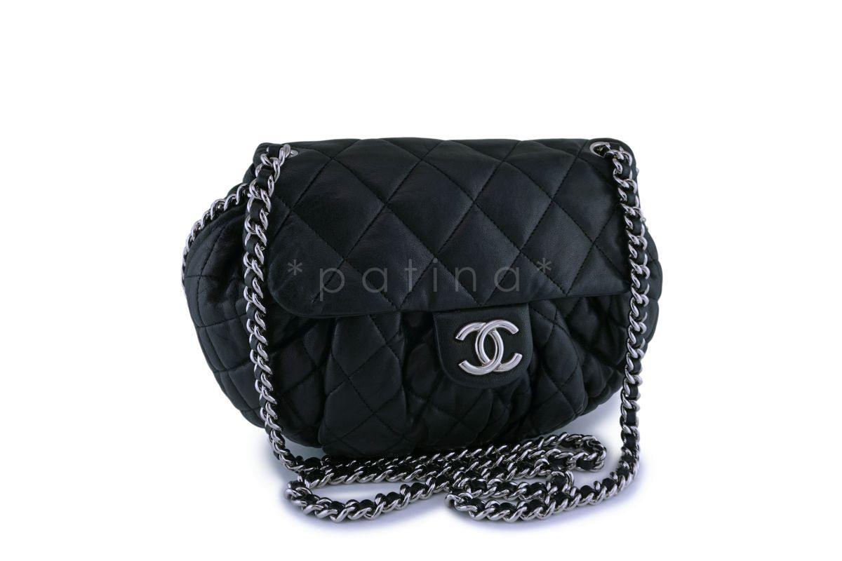 Chanel Black Textured Calf Medium Chain Around Crossbody Flap Bag SHW
