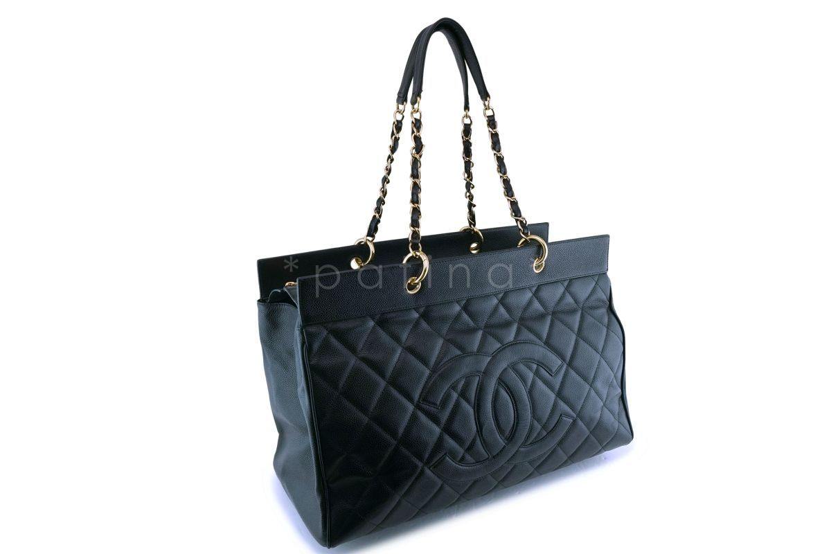 Chanel Vintage Black Caviar Weekender XXL GST Travel Tote Bag