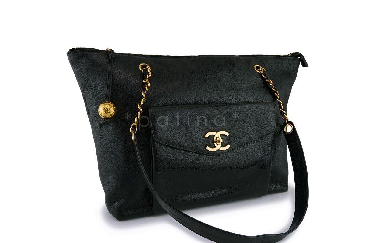 Chanel Vintage Black Caviar Flap-Tote Shopper Bag 24k GHW