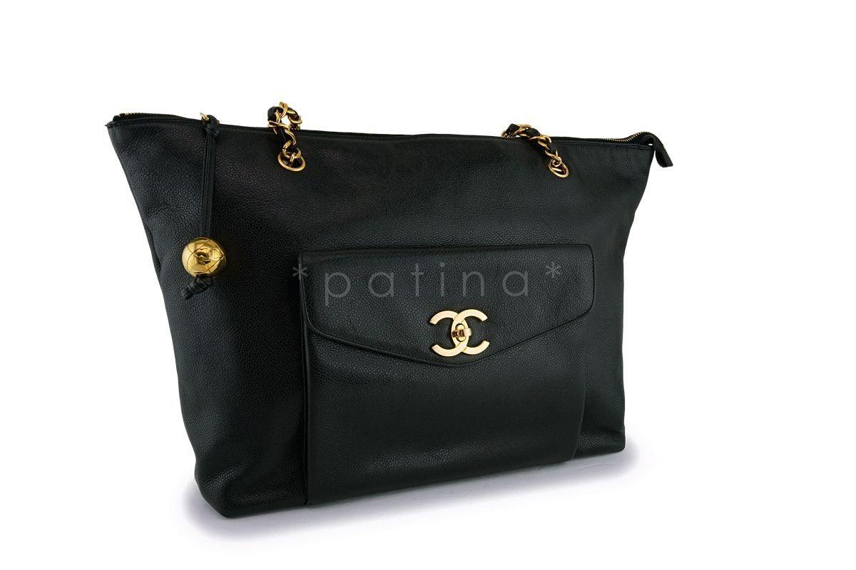Chanel Vintage Black Caviar Flap-Tote Shopper Bag 24k GHW