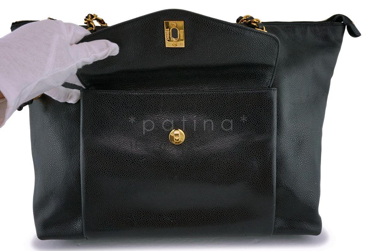 Chanel Vintage Black Caviar Flap-Tote Shopper Bag 24k GHW