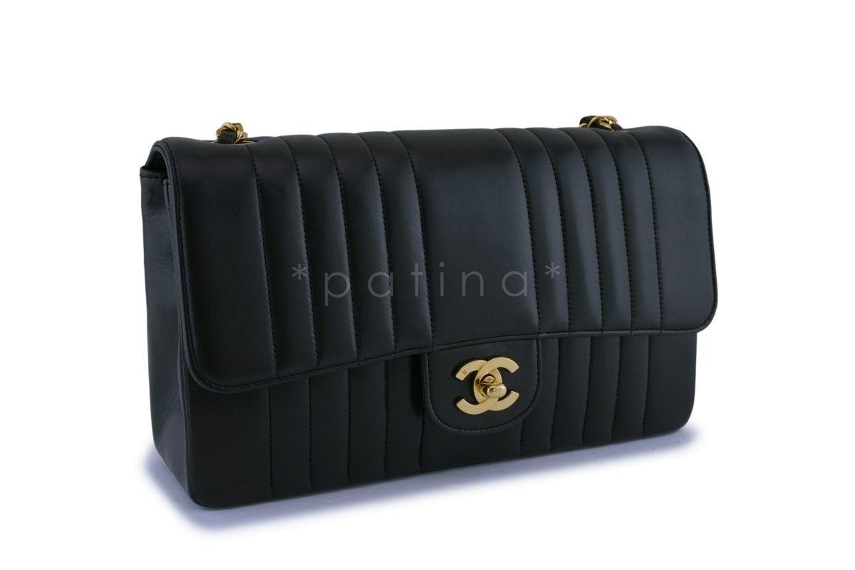 Chanel Vintage Black Lambskin Medium Mademoiselle Classic Flap Bag 24k GHW