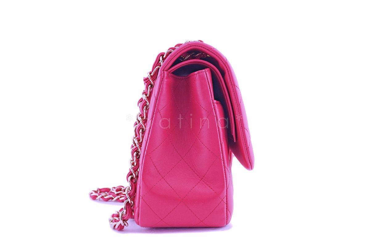 Chanel Fuchsia Pink Lambskin Jumbo Classic Double Flap Bag GHW