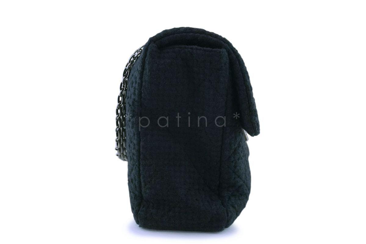 Rare Chanel Black Tweed XXL Supermodel Reissue Flap Bag Weekender RHW