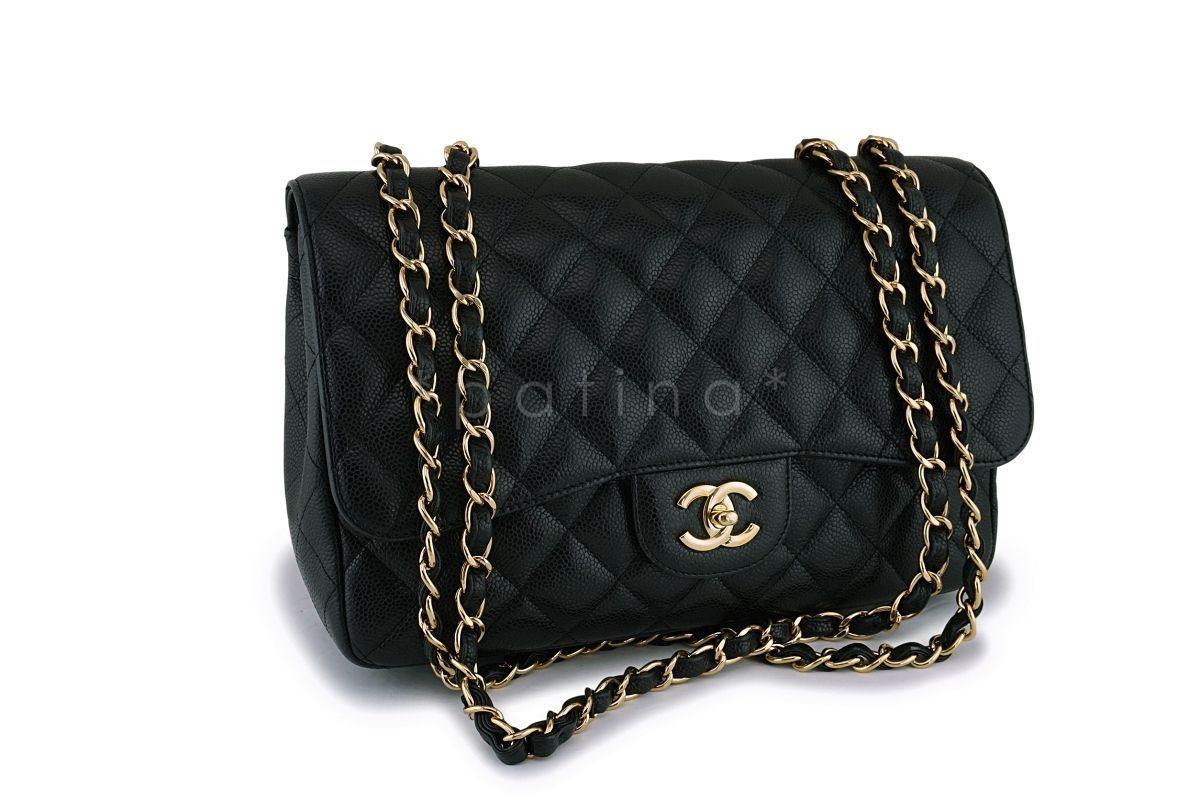Chanel Black Caviar Jumbo Classic Flap Bag GHW