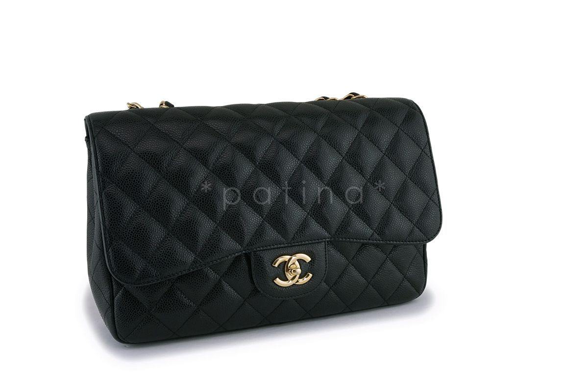 Chanel Black Caviar Jumbo Classic Flap Bag GHW