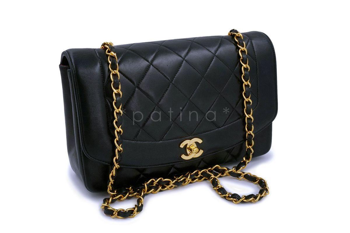 Chanel Black Vintage Lambskin Medium Diana Classic Flap Bag 24k GHW