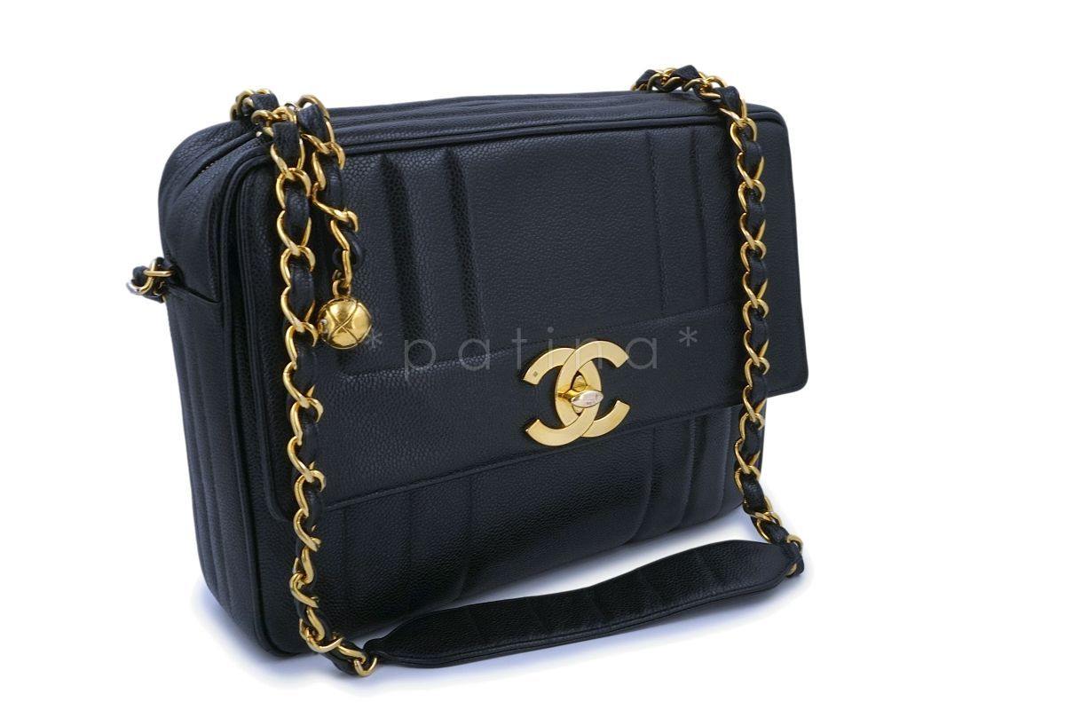 Chanel Vintage Black Caviar Jumbo Madmoiselle Camera Flap Bag 24k GHW