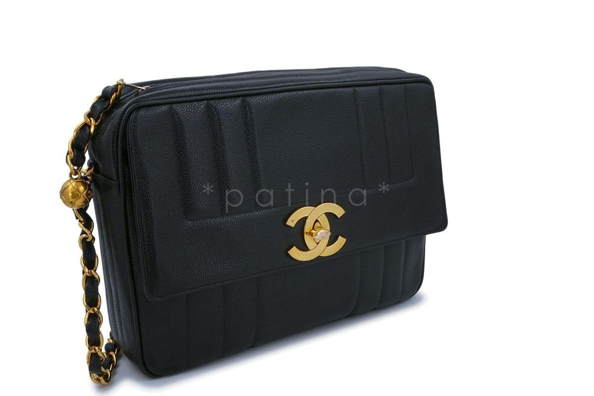 Chanel Vintage Black Caviar Jumbo Madmoiselle Camera Flap Bag 24k GHW