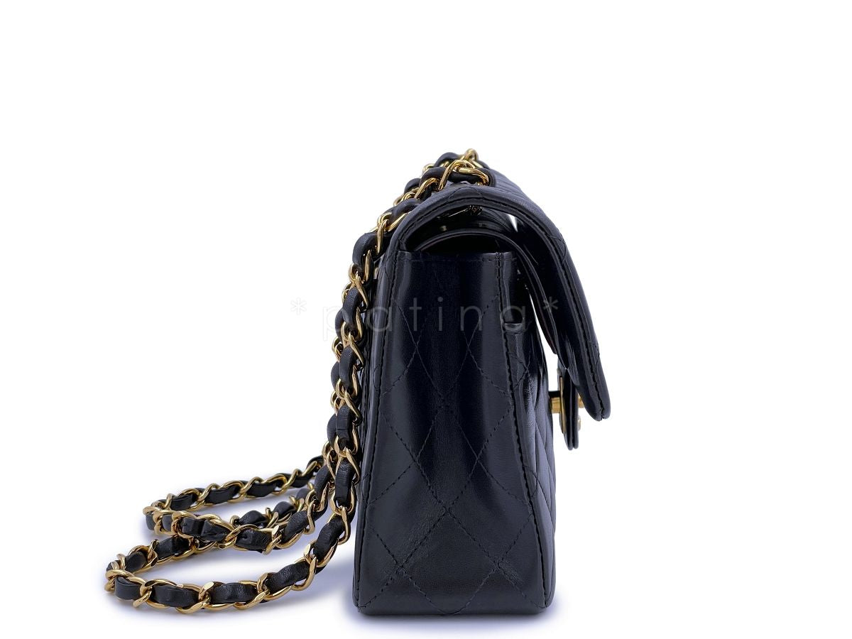 Chanel Vintage Black Small Classic Double Flap Bag Lambskin 24k GHW