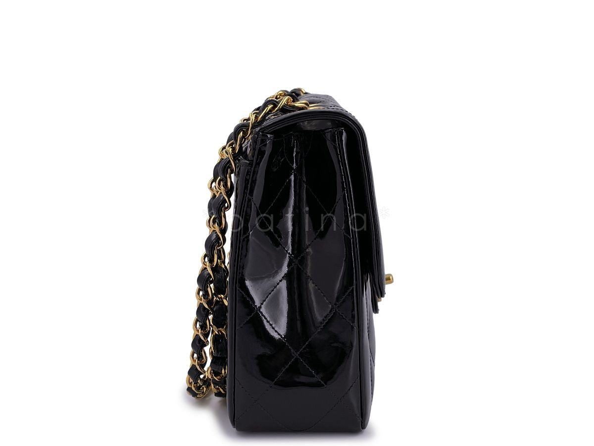 Chanel Vintage Patent Black Medium Classic Single Flap Bag 24k GHW