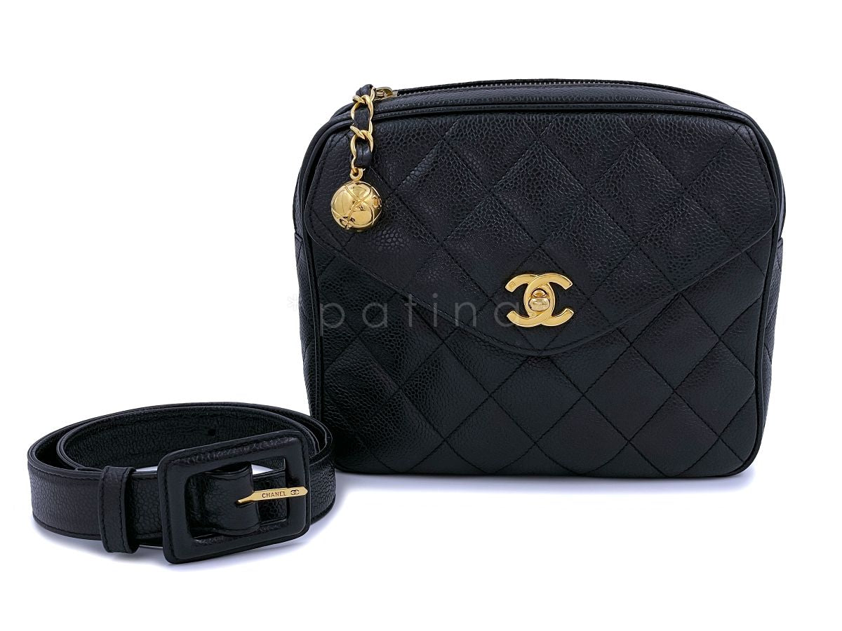 Chanel Vintage 1995 Black Caviar Waist Belt Bag Fanny Pack 24k GHW