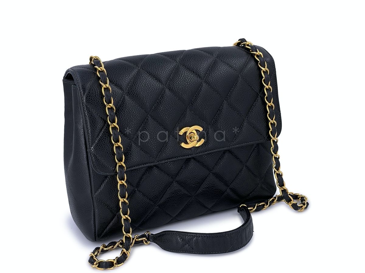 Chanel Vintage Black Caviar Square Classic Flap Crossbody Bag 24k GHW