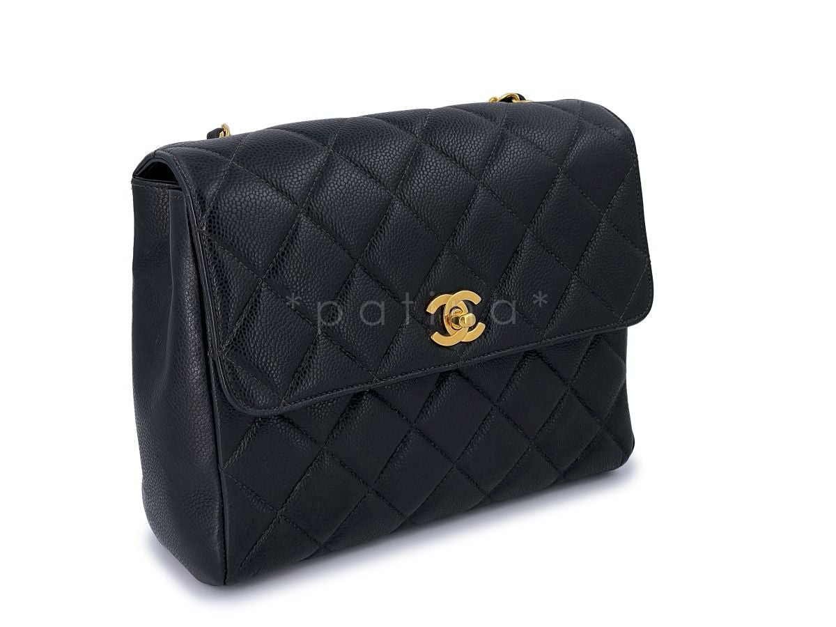 Chanel Vintage Black Caviar Square Classic Flap Crossbody Bag 24k GHW